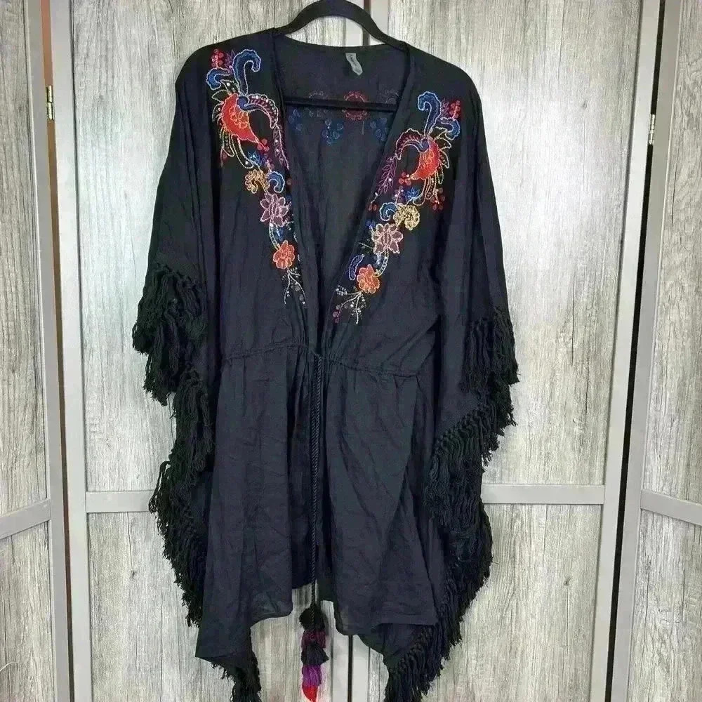 Amoressa Beach Cover Up Embroidered Tassels Black Color Size S / M